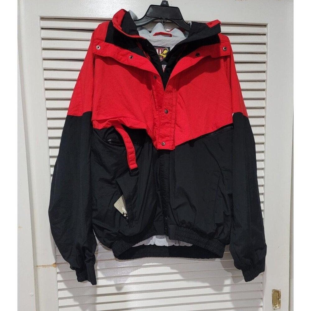 Vintage 90s Winston Racing Red Black Windbreaker Coat Zip Jacket Lined Size XL